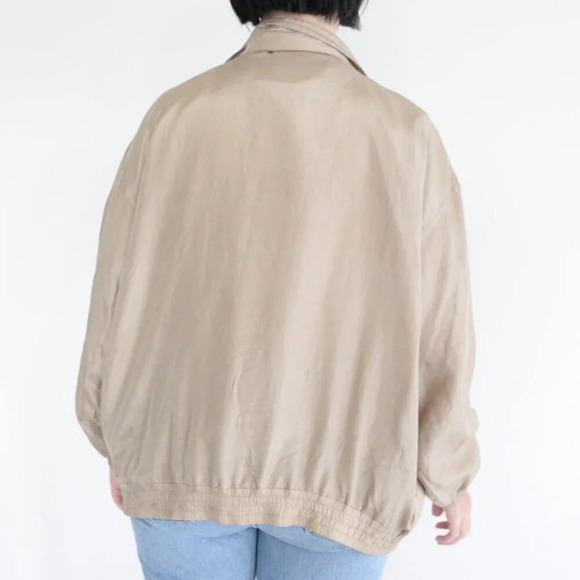 Vintage 90s Evr Rousso Apparel Champagne 100% Silk Zip Up Bomber Jacket  L - Picture 3 of 11
